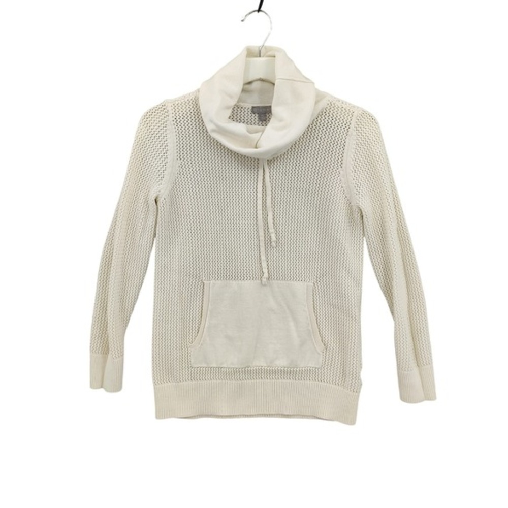 Talbots Womens Coastal Minimalist Cowl Neck Mesh Open Knit Sweater MPetite Ivory